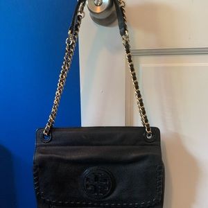 TORY BURCH Marion Medium Crossbody/Shoulder Bag Soft Peopled Leather Purse Black